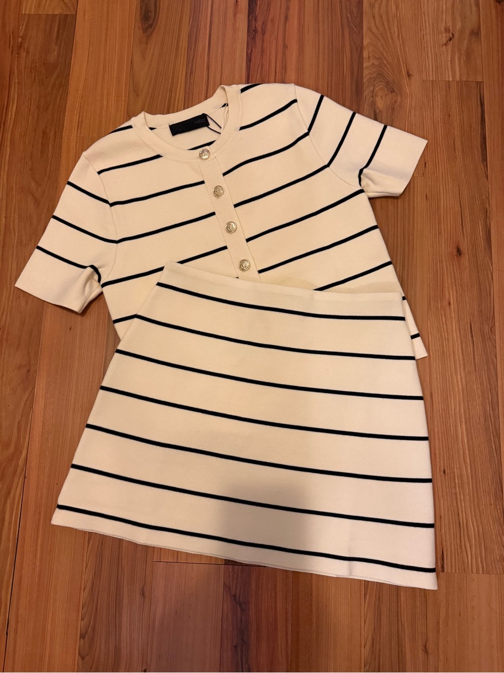 Zara Cream and Black Striped Knit Two-Piece